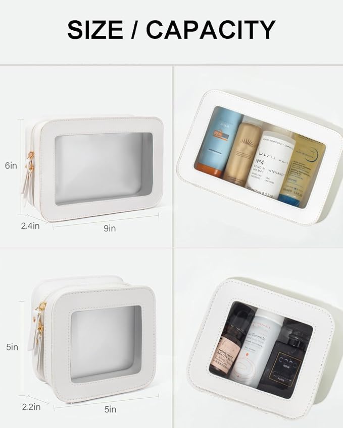 Clear Makeup Bag Set for Women, Travel White Makeup Pouch Waterproof Cosmetic Bags with Zipper Clear Toiletry Bag for Traveling Small Make up Pouch for Purse Mini Cosmetic Case Car Organizer - Image 4