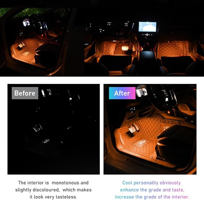 Ohleats Car LED Strip Light, 48 LED RGB Auto Interior Atmosphere Lights, Cigarette Lighter Under Dash Ambient Night Light, Interior Lamp Lighting Kit (Orange, Cigarette Lighter) - Image 5
