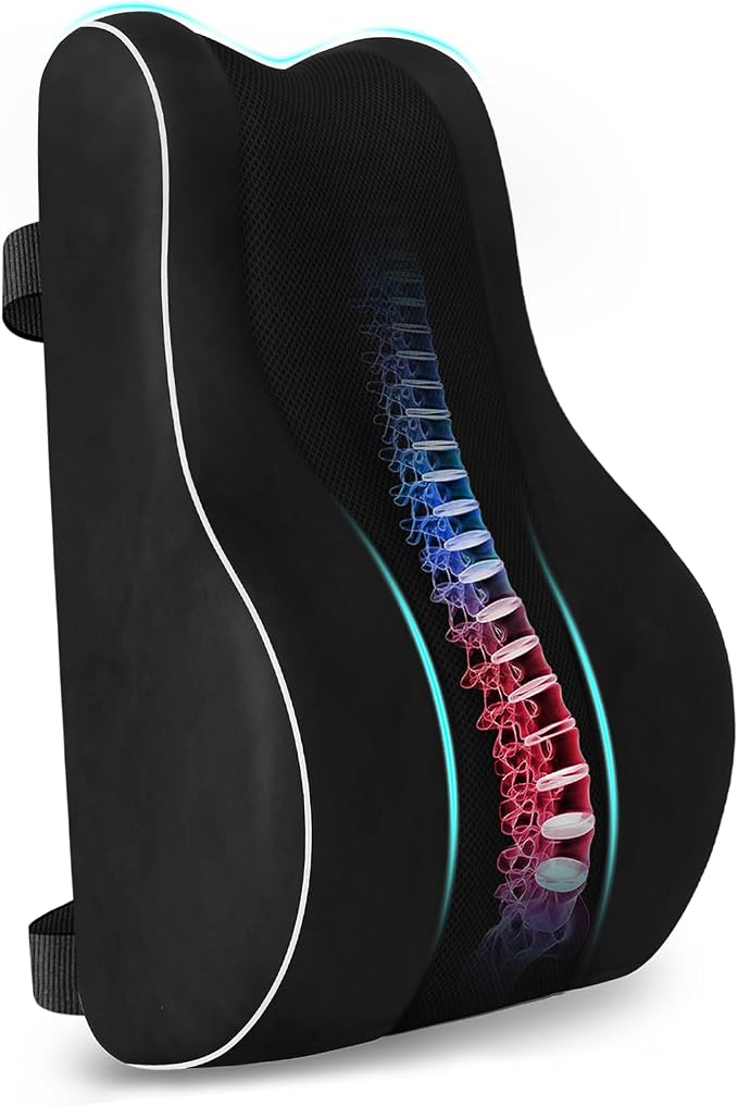 CloudBliss Lumbar Support Pillow, Memory Foam for Office, Standard, Black | Ergonomic High-Density Memory Foam, Adjustable Straps, Washable Mesh Cover, Lower Back Support for Office, Gaming & Car Seat by CloudBliss