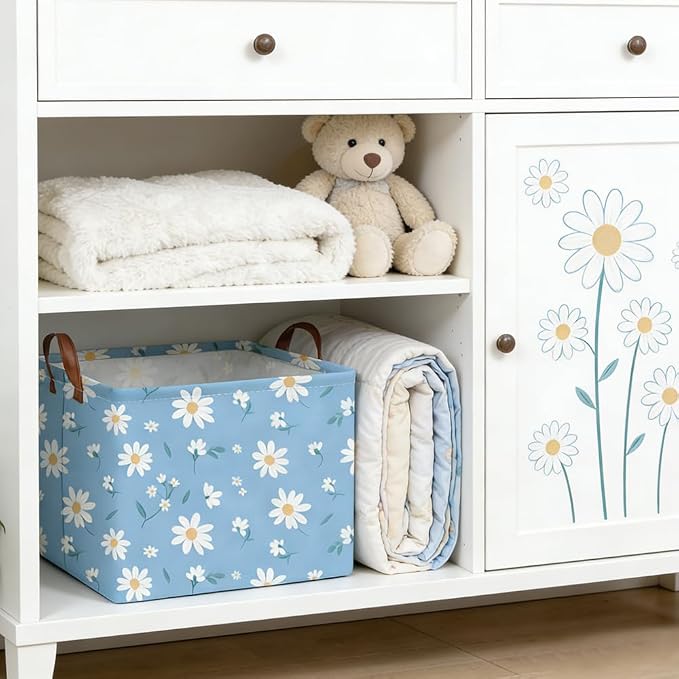 Rectangular Daisy Storage Basket,Kids Laundry Hamper,Waterproof foldable kids laundry basket,Blue Baskets,Books Box,Flower room decor(Daisy) - Image 4