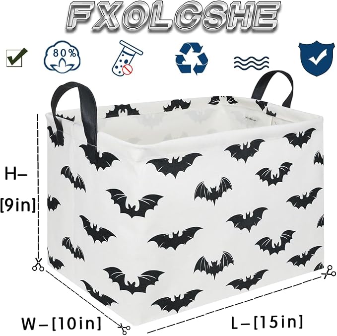 Halloween Batman Basket,Collapsible waterproof storage basket,Batman toy decor,Cute toy storage box Empty for kids,Organizer Containers for Kids Toys,bat room decor(Black bats) - Image 7