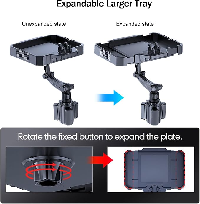 360° Rotating Car Cup Holder Tray 9-11 Inch Expandable Table w Phone Holder | Portable Car Snack Tray , Great for Coffee, Burgers & Snacks, Must-Have Road Trip Essential for Travel - Image 5