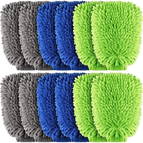 Riakrum 12Pcs Car Wash Mitts - Chenille Microfiber Wash Mitts for Car Washing,Scratch Free,Reusable Waterproof Gloves for Cars, Trucks and Boats 7.5'' x 10.2'' by Riakrum