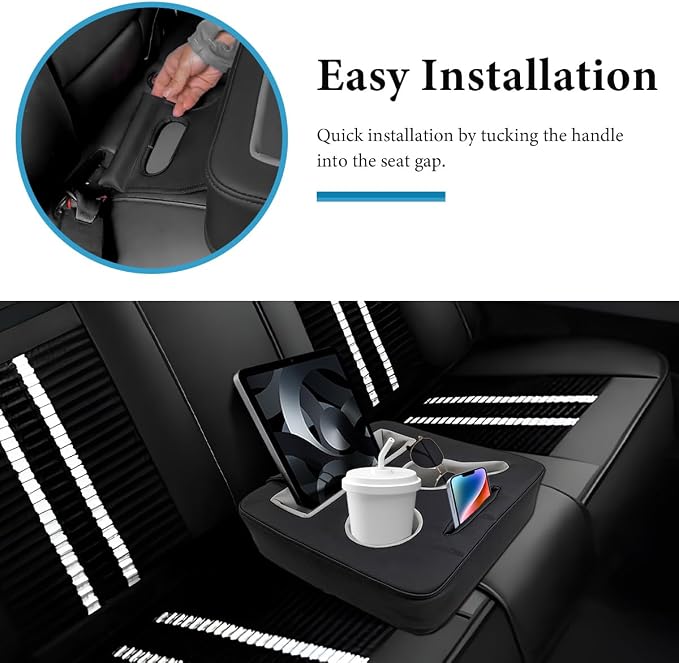 Car Back Seat Organizer, Leather Automotive Rear Seat Couch Cup Holder Expander Tray, Vehicle Cup Holder Tray Holds Snacks Remotes Phones for Truck RV Boat Couch Pillow Bed - Image 6