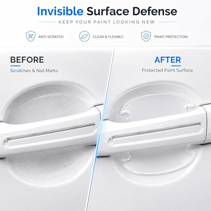 8PCS Clear Car Door Handle Protector – Transparent Anti-Scratch PET Film | Waterproof Adhesive Guard for Door Bowl & Rear View Mirror, Universal Paint Protection for Cars, SUVs, Trucks, Sedans - Image 4
