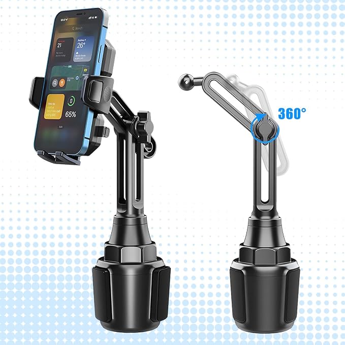 Car Cup Phone Holder, 360° Rotation with Long & Adjustable Neck | Secure side grips, stylish carbon fiber texture, auto interior smartphone expander mount accessories, universal fit - Image 5