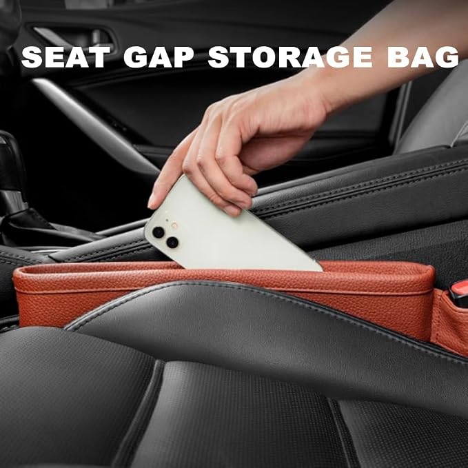 Tumecos Car Seat Pockets PU Leather Car Console Side Organizer Seat Catcher Holders Compatible with Phone Key Wallet Phone Sunglasses 2 Pack (Black+Red) - Image 2