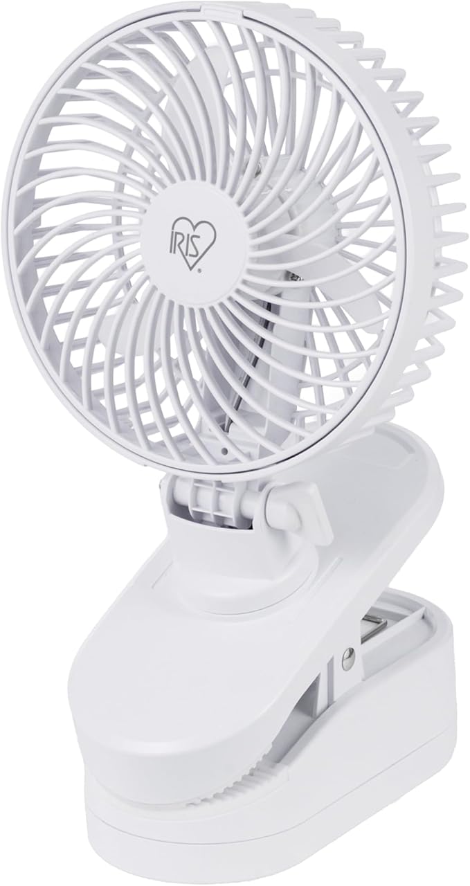 IRIS USA 5" Battery Operated Clip On Fan, D-Battery Powered, Outdoor, White | Compact Foldable Personal Fan, Portable Travel Mini Desk Fan, Pet Stroller Car Fan, Office Bedside Picnic Camping Outdoor by IRISUSA