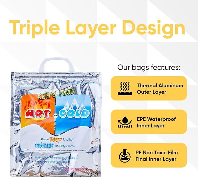 Superio Hot and Cold Insulated Bags for Food Delivery, Grocery Shopping Bags, Food Storage for Hot and Frozen Food for Travel, Disposable Cooler Bag, Reinforced Thermal Lunch Bag (10, 12"x13.5") - Image 3
