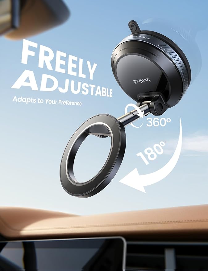 Lamicall Car Phone Holder for Magsafe Dashboard Windshield Nano Gel Vacuum | 20X Magnetic Phone Holders for Your Car 360° Suction Cup Phone Mount for iPhone 17 16 15 14 13 12 Pro Max Gift Truck Black - Image 7