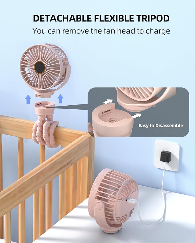 KIDEE Portable Stroller Fan, Personal Baby Fan Battery Operated, LED Display, Small Clip on Fans USB Rechargeable, Mini Desk Fans for Outdoor Travel Car Seat - Image 6