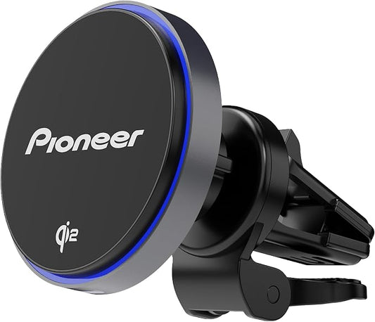 Pioneer Qi2 MagSafe Wireless Car Charger and Phone Mount | MagSafe Compatible, Air Vent Mount, Blue Illumination, Includes Metal Ring by Pioneer