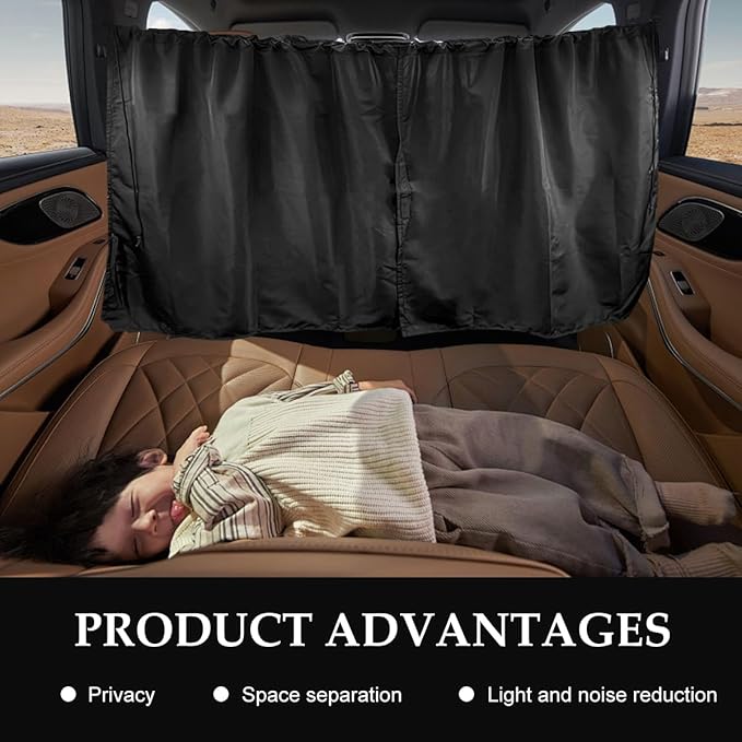 3PCS Car Privacy Curtain, Vehicle Blackout Divider Curtain with 2 Rear Side Window Shades, Car Sunshade Screen Cover Blocks Light for Sleeping Camping Fit Sedan SUV Truck - Image 4