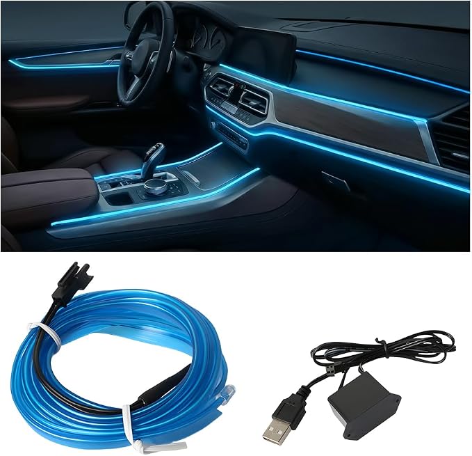 Car LED Strip Lights, 9.84FT 5V Waterproof Flexible Vehicle Ambient Lighting Kits with USB Port, Automotive Lamp Strips Decorations, Universal for SUV Automobile Truck (Blue) by Unknown