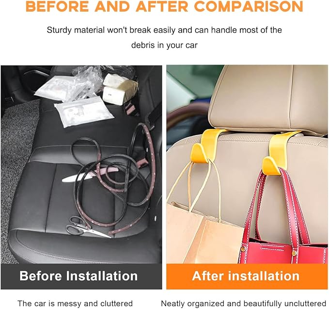 povtii 4PCS Car Seat Headrest Hook, Auto Back Seat Hanging Storage Organizer, Vehicle Seatback Hanger Holder for Purse Handbag Coat Umbrella, Universal Interior Car Accessories (Yellow) - Image 6