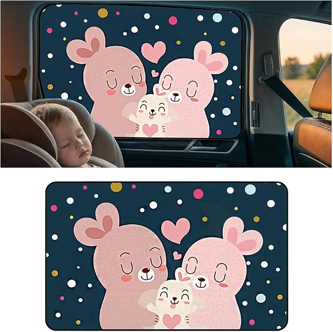 Magnetic Car Window Shade for Baby, Cartoon Pattern Automotive Side Window Blackout Curtain, Vehicle Sun Shade UV Privacy Protection Heat Blocking Cover, Universal Fit (Rabbit) by Unknown
