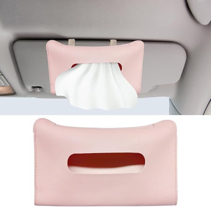 YoRise Car Sun Visor Tissue Holder, Soft Leather Automotive Hanging Napkin Storage Box, Rectangular Vehicle Interior Tissue Organizer Case for Car, SUV, Truck (Pink) by Unknown