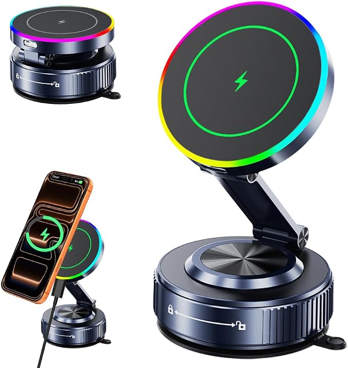for MagSafe Car Mount Charger,15W Wireless Charge,Phone Holder for Your Car | [120+LBS Strong Suction & 3000gf Magnetic] 360° Adjustable Car Phone Holder for iPhone 17 16 15 14 13 12 Pro Max Air Plus by Ainid