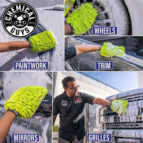 Chemical Guys, Chenille Scratch-Free Microfiber Wash Mitt, Lime Green, 3 Pk - Image 7