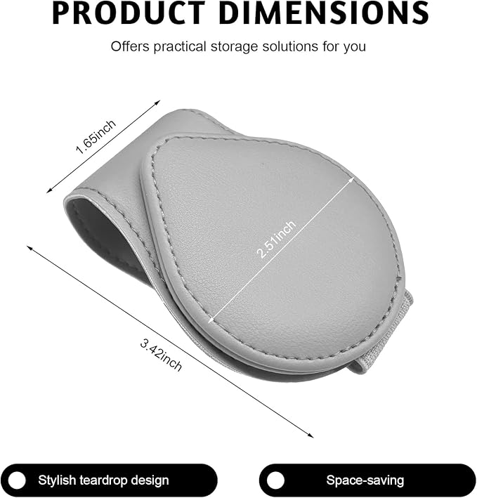 Magnetic Sunglass Holder for Car Visor, Leather Vehicle Sunglass Hanger Clamp Card Holder with Magnet, Universal Eyeglass Clamp Visor Ticket Organizer for Cars Trucks SUVs (Gray) - Image 2