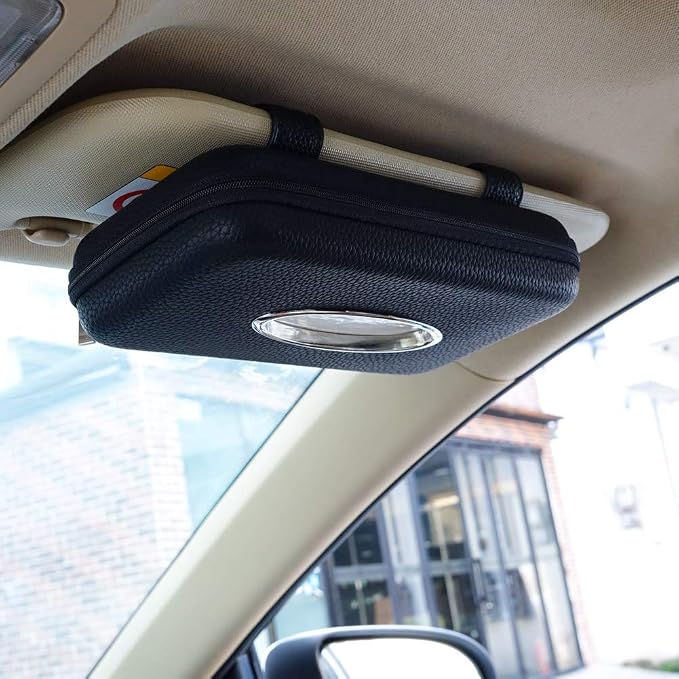 Car Tissue Holder, Sun Visor Napkin Holder, Car Visor Tissue Holder, PU Leather Backseat Tissue Case Holder for Auto,Vehicle (Black) by Cartisen