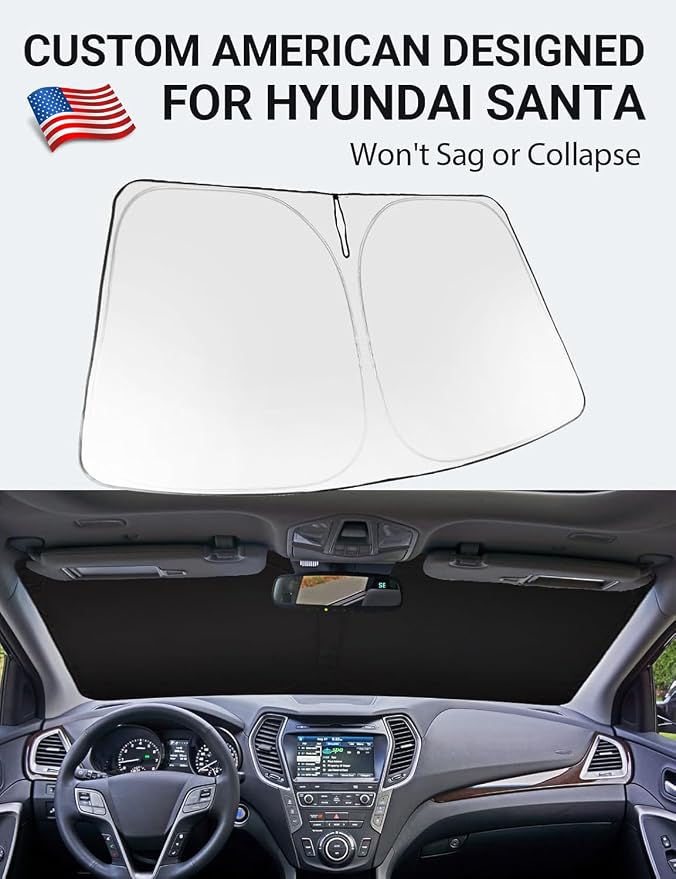 Proadsy Custom Fit Car Windshield Sun Shade for 2013-2018 Hyundai Santa Fe | 240T Heat Shield, Drops Temp 54°F, Blocks 99% UV, Prevents Dashboard Cracking, Summer Parking & Beach Trips, Easy Twist-Fold - Image 2