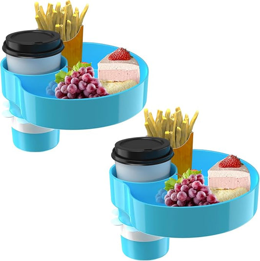 [2 Packs] Kids Car Seat Tray, Travel Tray with Cup Holder for Toddler Baby, Kids Car Seat Food Snack Organizer for Road Trip, Stroller snack Organizer Travel Must Haves (Sky Blue, 2 PCS) by SSPONT%C2%AE
