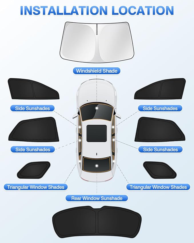 Canvcle Window Shades for 2024-2026 Chevrolet/Chevy Blazer EV (NOT for Blazer) Accessories Windshield Sun Shade Side Rear Window Covers Sunshade Sun Shield Privacy for Camping Keep Car Cool Black 8PCS - Image 5