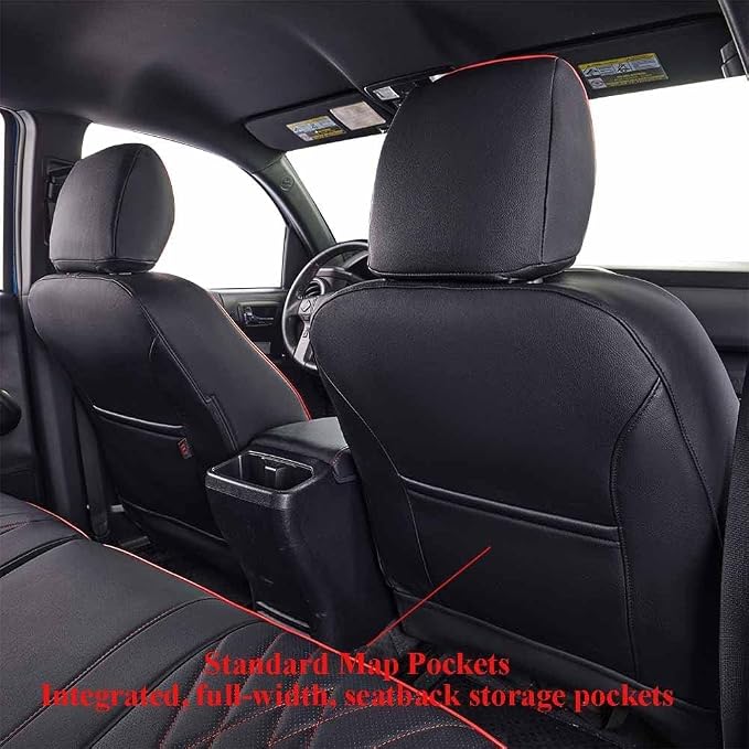 EKR Car Seat Covers for Subaru Forester 2026(NO Base),Full Set | Custom Fit for Subaru Forester 2026 Premium/Sport/Wilderness/Limited/Touring(NO Base)Faux Leather(Black with Red Trim) - Image 3