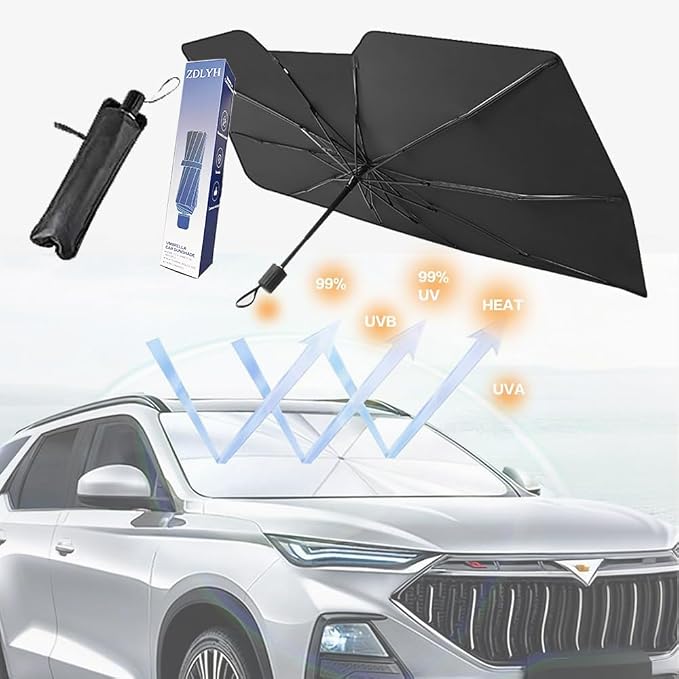 ZDLYH Car Windshield Sun Shade Umbrella,Nano Ice Crystal Cooling, UV Ray Reflector,Protect Interior & Keep Cool,Convenient Storage,Fit for Most Sedan/Business/Compact/Hatchbak car(Medium (55 * 32in) by Unknown