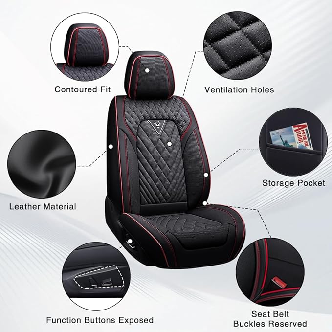 Fit for Toyota Prius Seat Covers 2001-2026,Nappa Leather, 360° Full Protection, Thick Padding & Memory Foam, Waterproof & Stain-Resistant Car Seat Cover Full Set (5 Seat,Black&Red) - Image 6