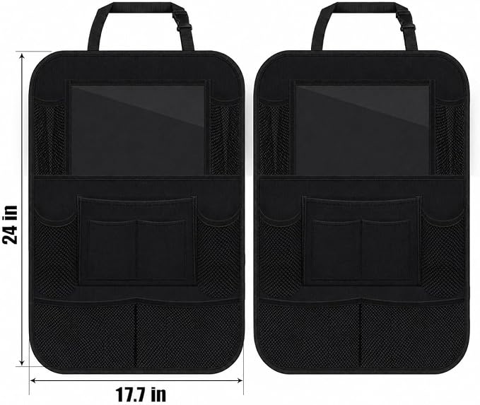 ULEEKA Car Backseat Organizer with 10" Table Holder, 9 Storage Pockets Seat Back Protectors Kick Mats for Kids Toddlers, Travel Accessories, 2 Pack (Black) | Car Organizers and Storage Kick Mats Back Seat Protector w/ Touch Screen Tablet Holder for Kid... - Image 5