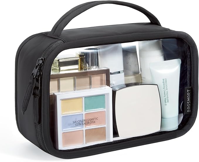 BAGSMART TSA-Approved Toiletry Bag, Large Opening Clear Makeup Bag with Handle, Quart Sized Travel Toiletry Bag, Carry-On Airline Compliant for Men and Women (Black) by BAGSMART