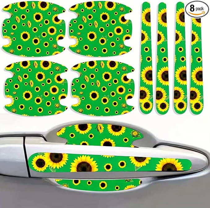 8PCS Sunflower Car Door Handle Carbon Fiber Anti Scratch Sticker Decal | Door Handle Protector Universal for SUV Truck Most Vehicles, Car Accessories Sunflower Gifts for Women Men Flower Lover by Unknown