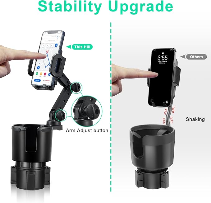 This Hill Car Cup Holder Expander Adjustable Base with Phone Mount 360° Rotation Cup Holder Cell Phone Holder for Car Compatible with iPhone All Smartphones - Image 2