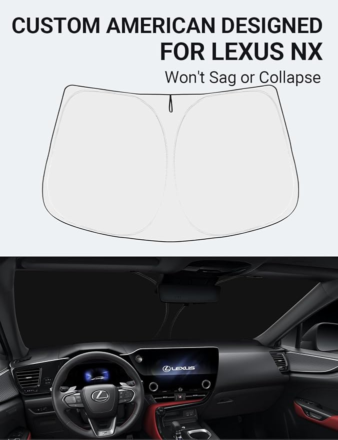 Proadsy Custom Fit 2022-2026 Lexus NX Windshield Sun Shade, Blocks Heat | 240T Heat Shield, Drops Temp 54°F, Blocks 99% UV, Prevents Dashboard Cracking, Summer Parking & Beach Trips, Easy Twist-Fold - Image 2