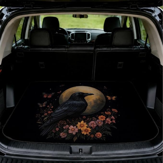 Car Trunk Mat for SUV, 31"x47" Moon Raven Dark Cargo Liner Protector | All Weather Universal Cargo Liners for Dogs, Car Accessory for SUVs/Sedan/Wagons, Durable Non-Slip Washable Rear Cargo Mat by Unknown