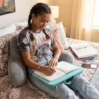 LAPGEAR Compact Lap Desk – Aqua Sky, Fits 14" Laptops | Microbead Cushion, Built-In Pencil Slot, Carry Handle, Fits Standard Letter-Size Paper (8.5" × 11") - Image 6
