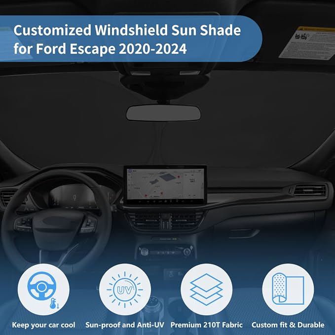 Windshield Sun Shade for Ford Escape S SE Sport Hybrid Titanium 2019-2023 | HOHUIGO Front Window Sunshade Fit Ford Escape Windshield Cover Sun Visor Window Shade Car Sunshade Accessories Block UV Rays - Image 4