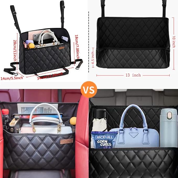 WLLWOO Car Net Pocket Organizer Purse Holder Console Front Seat Storage | Multi Pocket Car Seat Organize Bag Handbag Holder Between Seats Back Barrier - Image 4