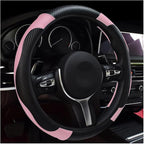 povtii Car Steering Wheel Cover, 15 Inch Leather Breathable Auto Steering Wheel Protector, Comfortable Non-Slip Vehicle Steering Wheel Covers, Universal Interior Car Accessories (Black+Pink) by povtii