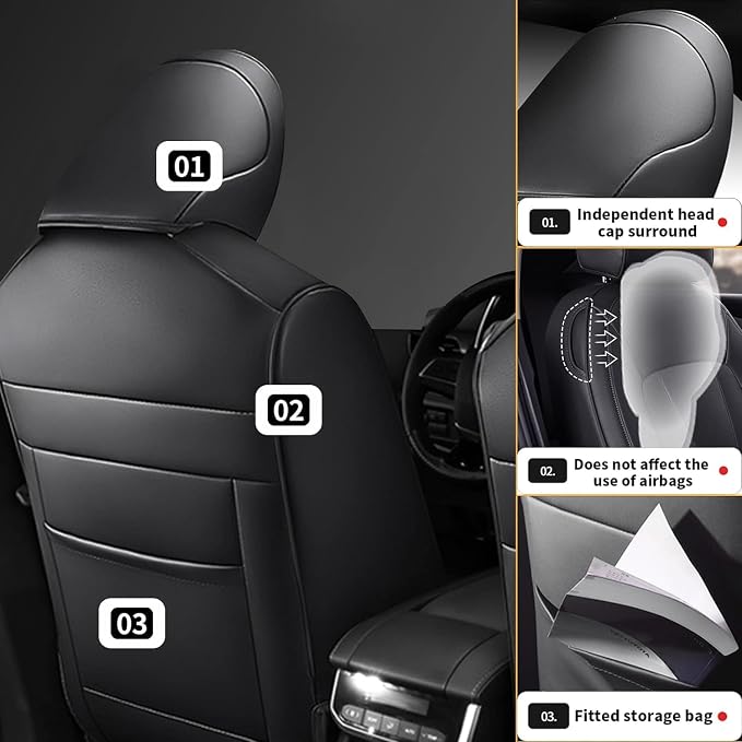 Custom Fit Seat Covers for Mazda CX-30 2020 2021 2022 2023 2024 2025 CX30 Car Seat Covers Full Set Black Faux Leather Compatible Airbag（New-CX30） - Image 5