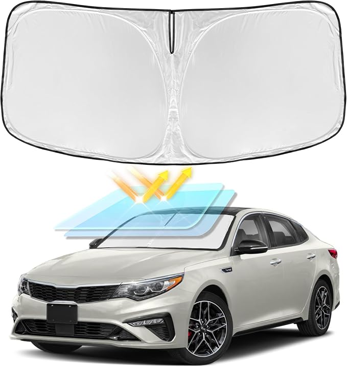 for KIA Optima 2016-2020 Windshield Sun Shade - 4 Layers Car Sunshade | Front Windows Shade Cover Custom Fit Optima Sun Visor 2450T Retractable Shade Blocks UV Rays Car Accessories by ZOIBVCARSUNSHADE