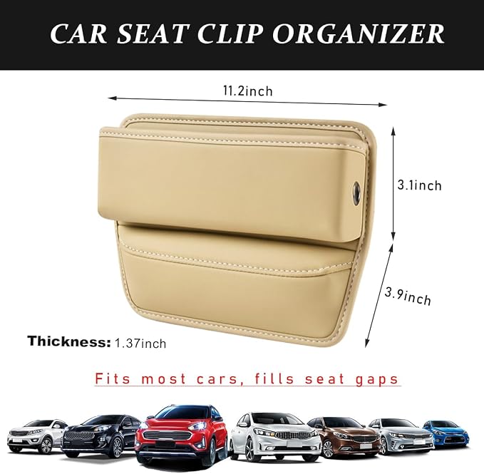 Kewucn Car Seat Gap Organizer, Adjustable Leather Front Seat Gap Filler Storage Box, Multifunctional Auto Console Side Pocket Organizer for Phone Glasses Key Card, Car Accessories (Beige) - Image 2