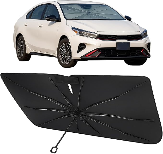 Proadsy Custom Fit Windshield Sun Shade Umbrella for 2019-2024 Kia Forte | Advanced Ice Crystal Material, -54°F Cooler, Zero-Gap Sunblock, Instant Setup & Foldable Design for Summer Parking, Daily Use by Proadsy