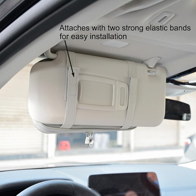 Car Sun Visor Organizer, Auto Interior Accessories Pocket Organizer - Car Truck SUV Storage Pouch Holder, with Multi-Pocket Net Zipper (Gray) - Image 3