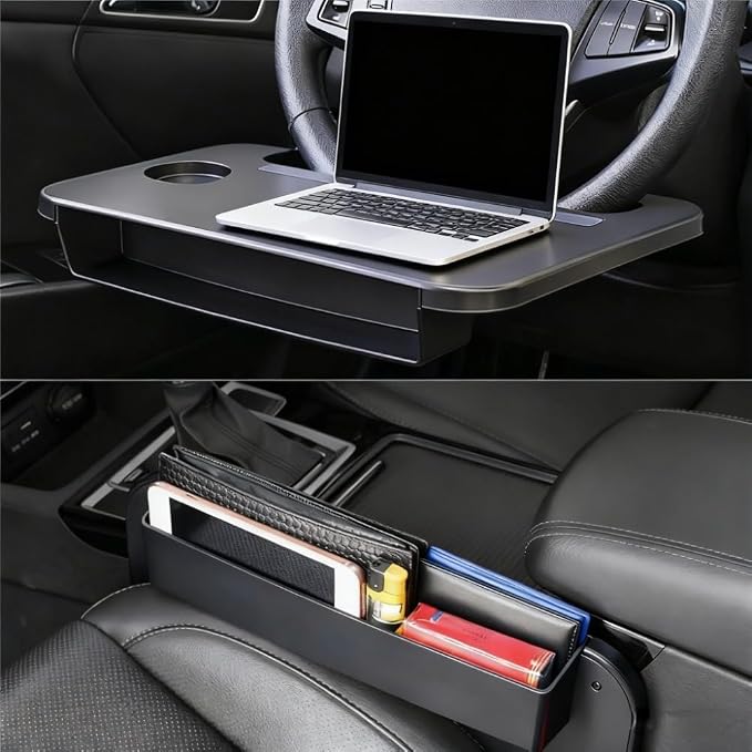 2 In 1 Steering Wheel Desk, Seat Gap Filler Organizer Universal | 14.5*11 Inch Steering Wheel Tray Table & Seat Gap Filler Organizer Car Food Trays With Drinks Holder, Car Desk For Laptop - Image 9
