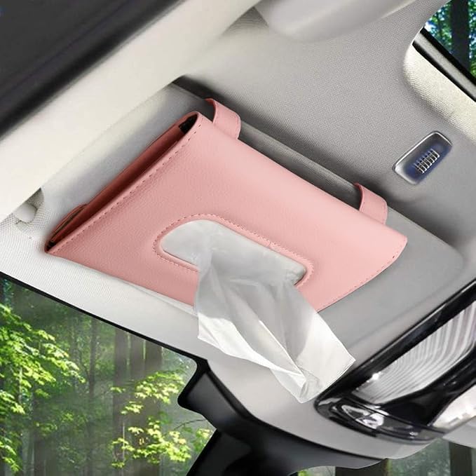 Pink Car Tissue Holder for Sun Visor, Car Accessories for Women | Car napkin holder attaches to visor/back seat fast, easy refill, great for drivers and passengers, fits cars, trucks & SUVs by SEMBEM