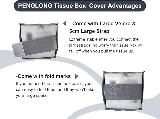Tissue Box Cover 5X5X5'' PU Leather Tissue Holder Square Tissue Cube Box Organizer for Bathroom Vanity Countertop, Car, Night Stands, Office, Home, Kitchen (2Pack, Light Bray Purple) - Image 2