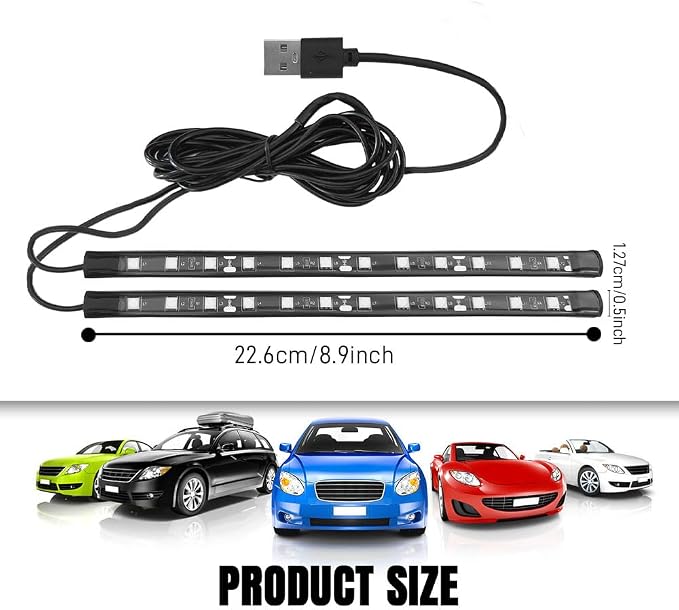 Car LED Strip Light, Interior Car Lights, 12V 24 LED Auto Atmosphere Lamps with Cigarette Lighter, Auto Lamp Ambient Night Light Strip Lighting Kit for Vehicles (USB/Blue) - Image 2